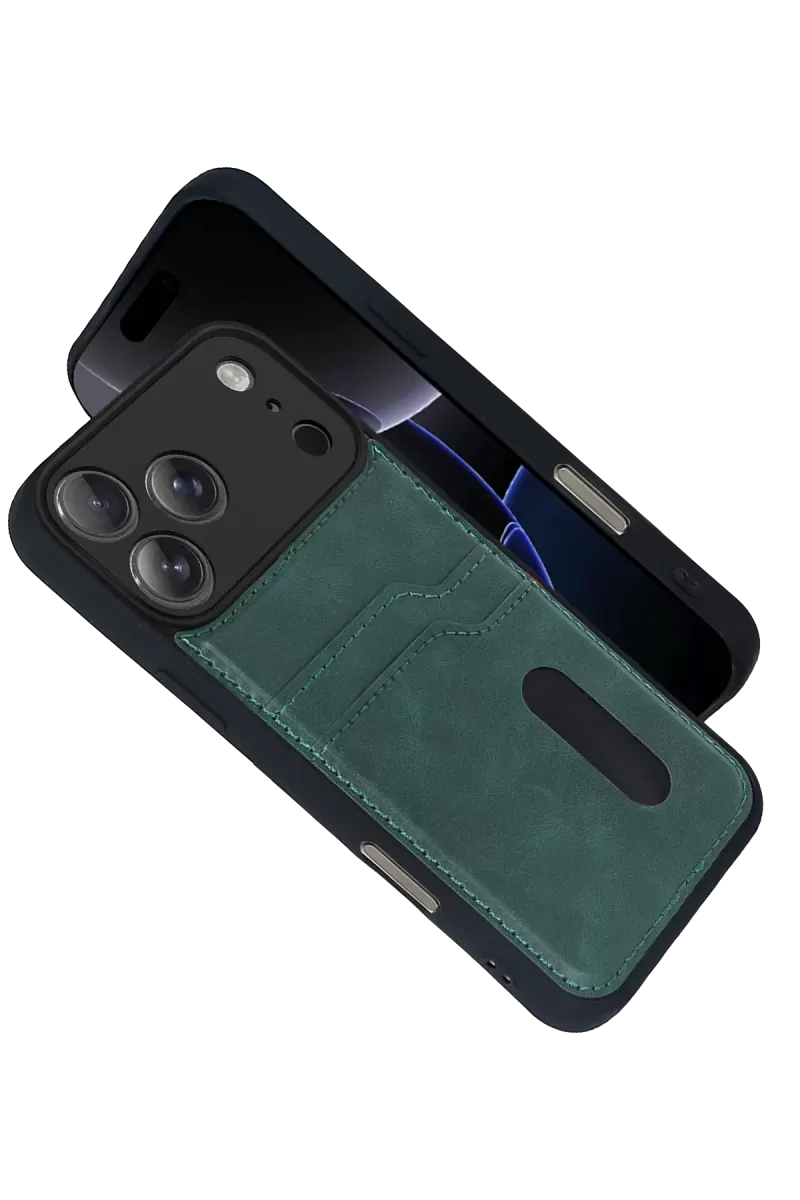 Newface Apple iPhone 17 Pro Max Sara Kartvizitli Deri Kılıf - Yeşil