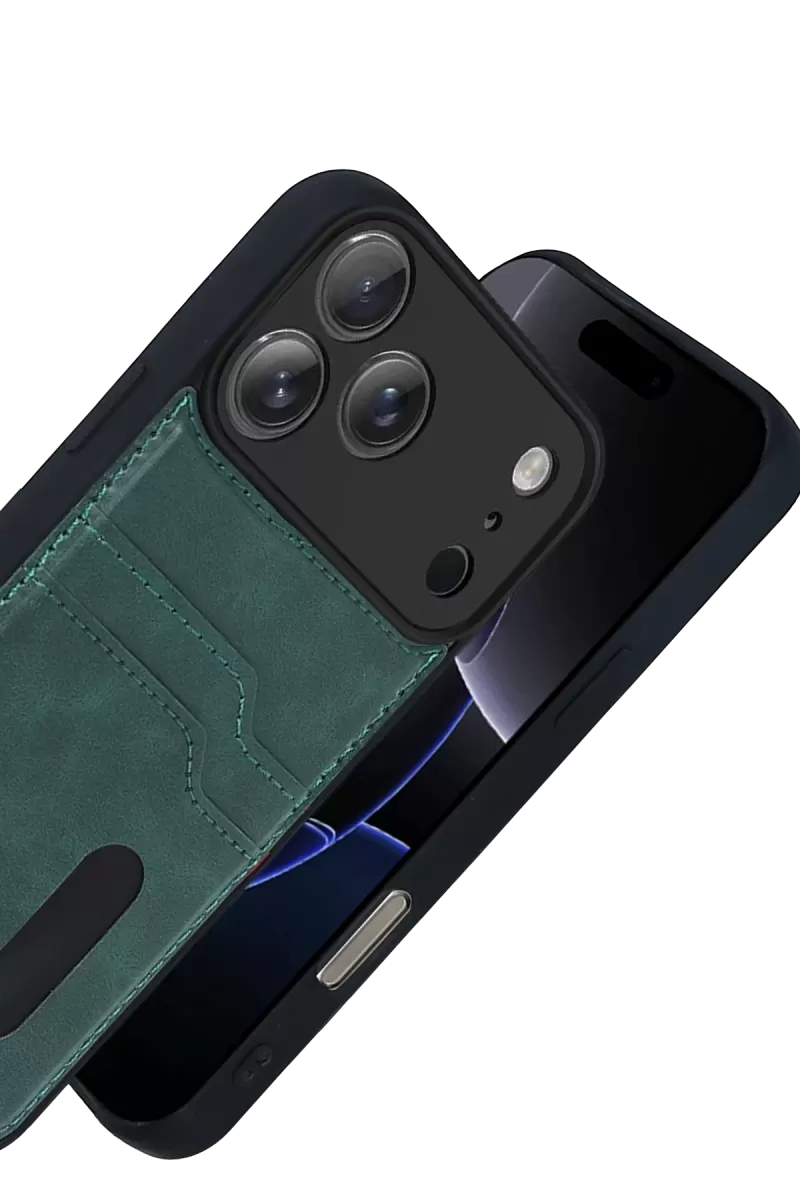 Newface Apple iPhone 17 Pro Max Sara Kartvizitli Deri Kılıf - Yeşil