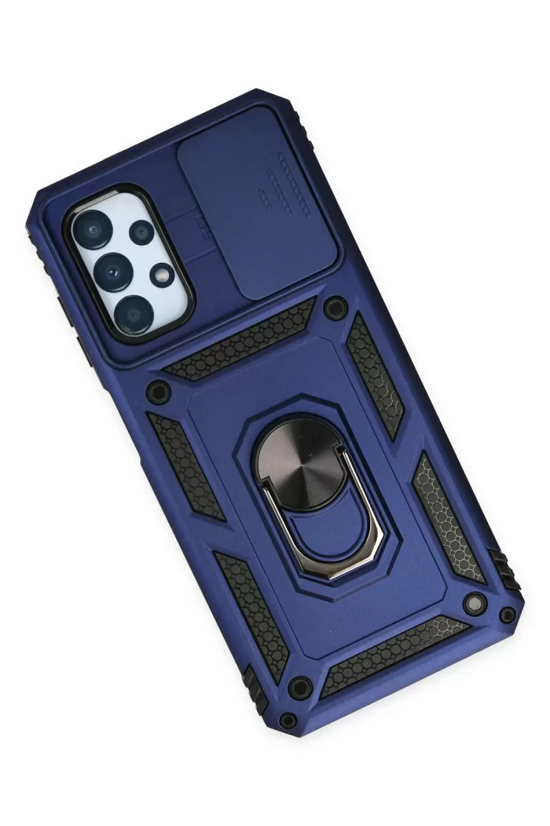 Newface Samsung Galaxy A23 4G Kılıf Pars Lens Yüzüklü Silikon - Lacivert