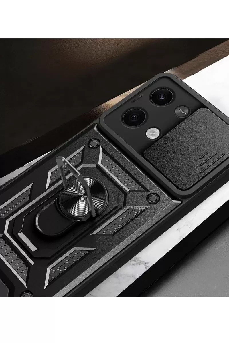 Newface Xiaomi Poco X6 Kılıf Pars Lens Yüzüklü Silikon - Kırmızı