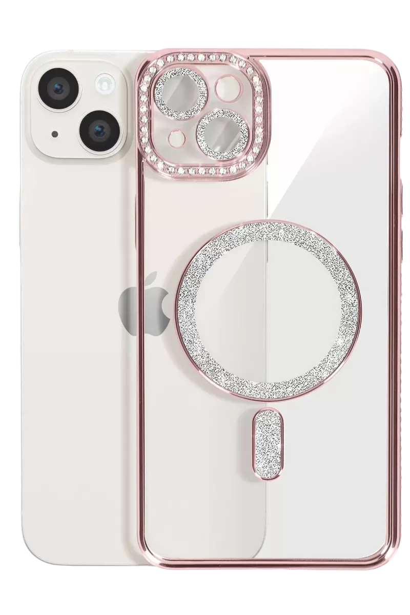 Newface Apple iPhone 15 Kılıf Joke Simli Magneticsafe Kılıf - Pembe