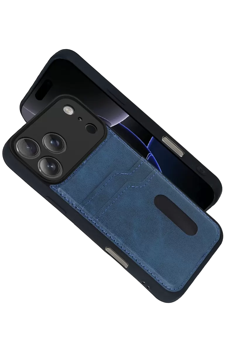 Newface Apple iPhone 17 Pro Sara Kartvizitli Deri Kılıf - Lacivert