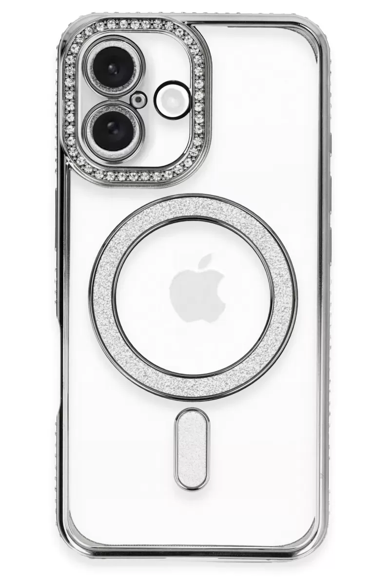 Newface Apple iPhone 16 Kılıf Joke Simli Magneticsafe Kılıf - Gri