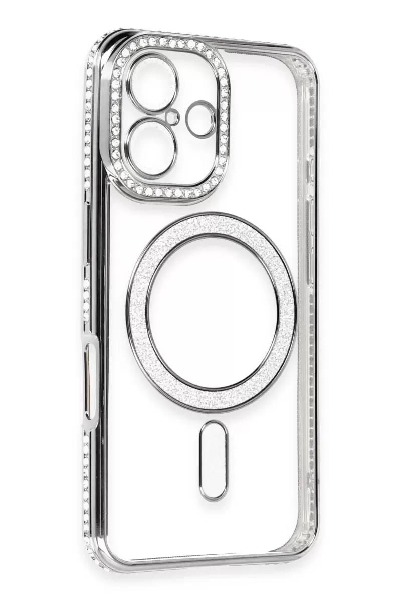 Newface Apple iPhone 16 Kılıf Joke Simli Magneticsafe Kılıf - Gri