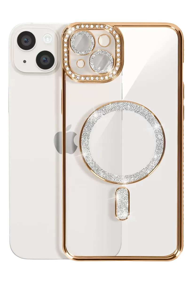 Newface Apple iPhone 15 Kılıf Joke Simli Magneticsafe Kılıf - Gold