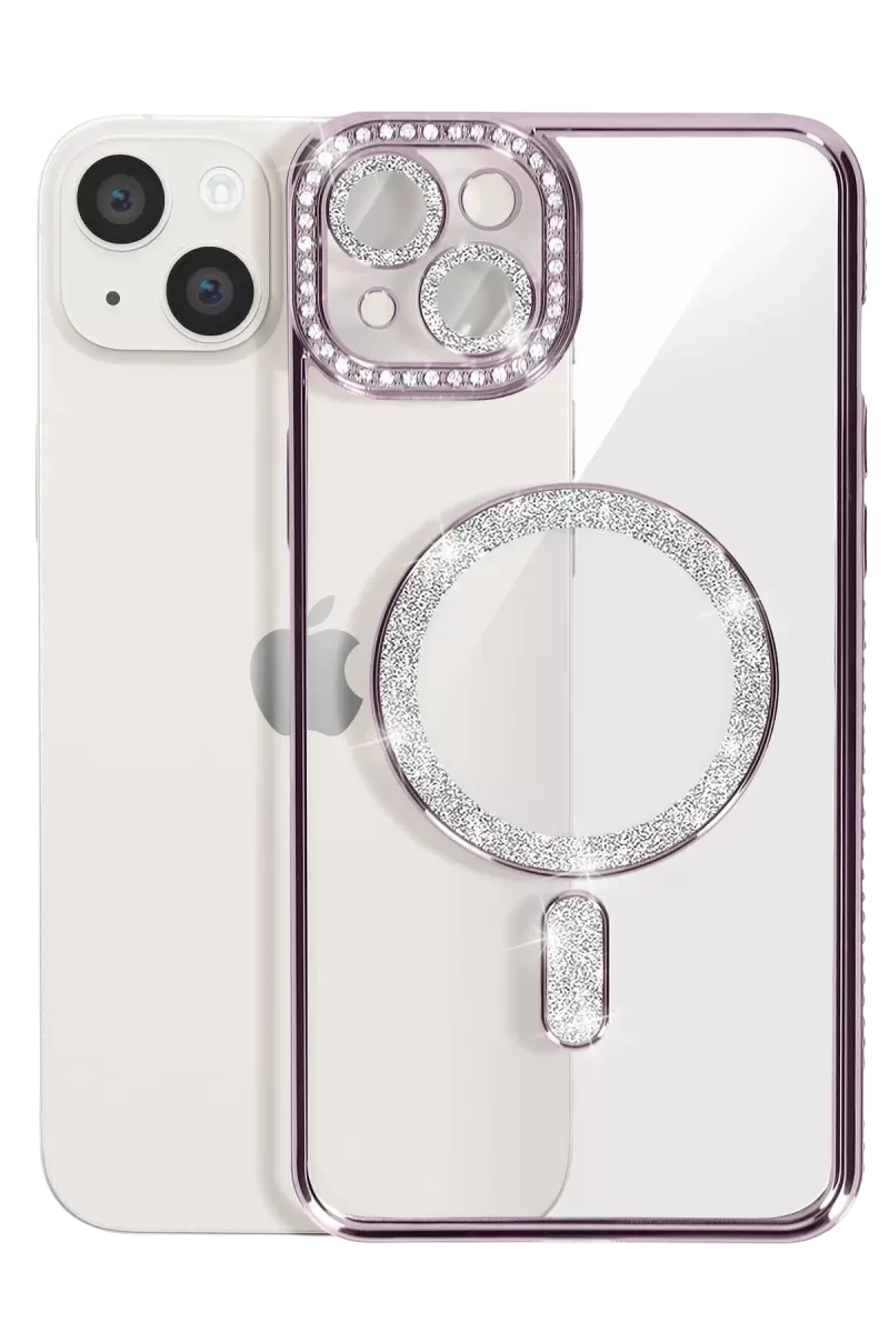 Newface Apple iPhone 15 Kılıf Joke Simli Magneticsafe Kılıf - Derin Mor