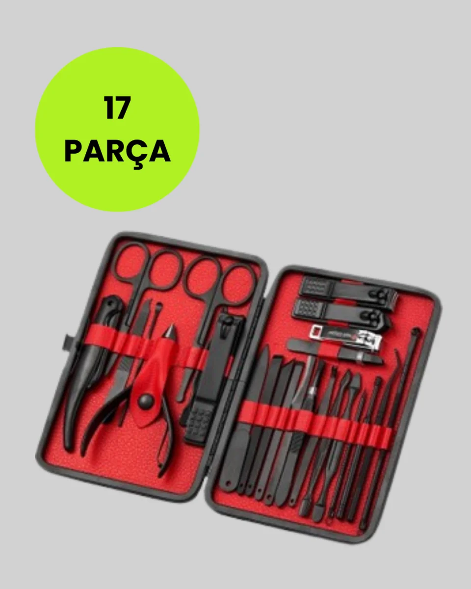 Paslanmaz Çelik 17 Parça Manikür Pedikür Seti ve Taşınabilir Şık Çanta