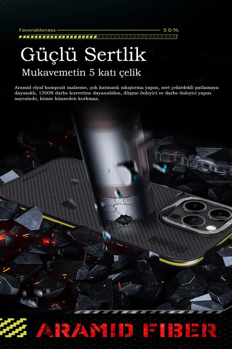 Joko Apple iPhone 15 Pro Max Kılıf Aramid 600D Kevlar Karbon Fiber Magsafe Kapak - Gri