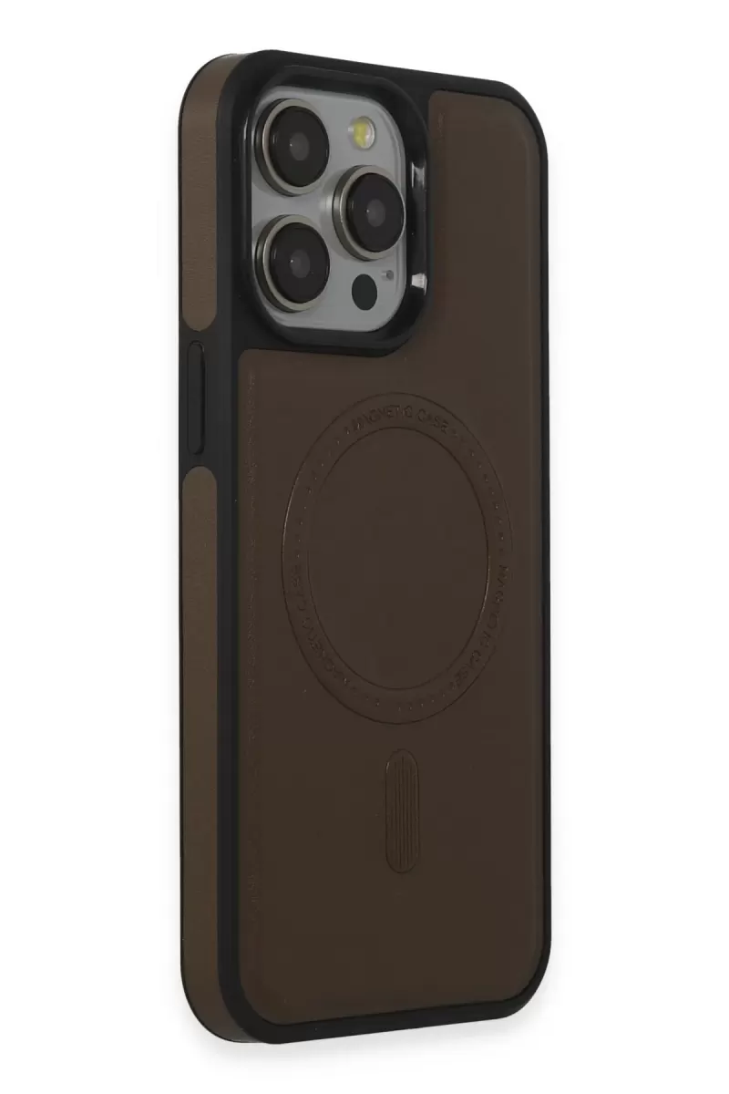 Newface Apple iPhone 15 Pro Max Kılıf Ozzi Magsafe Deri Kapak - Natural Grey