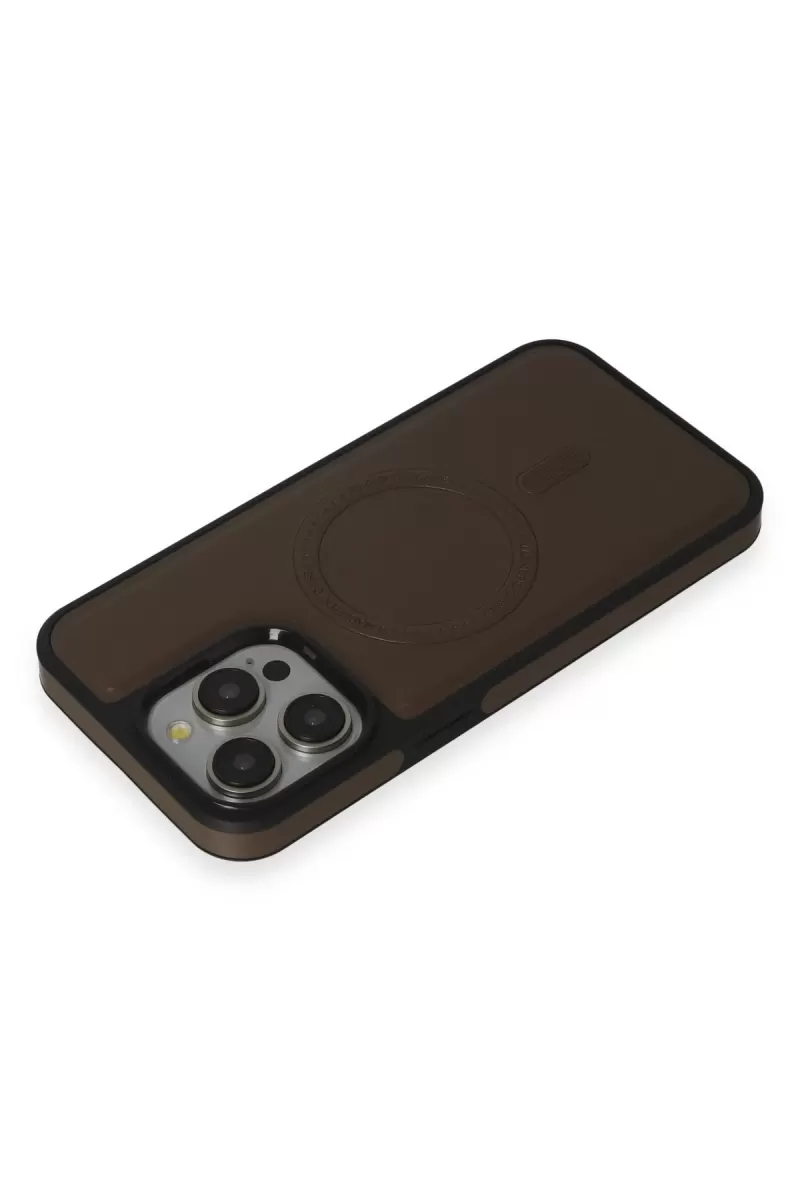 Newface Apple iPhone 15 Pro Max Kılıf Ozzi Magsafe Deri Kapak - Natural Grey
