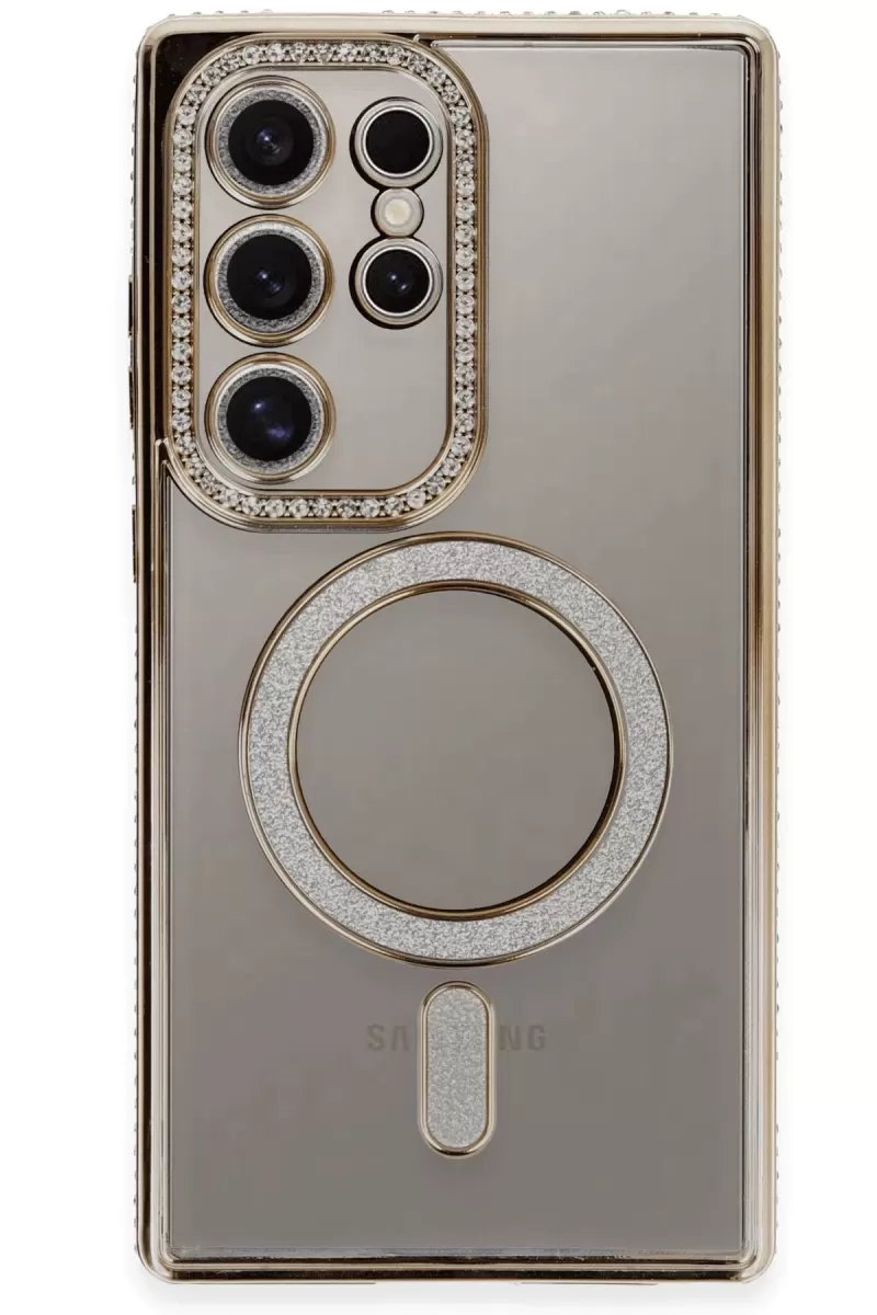 Newface Samsung Galaxy S24 Ultra Kılıf Joke Simli Magneticsafe Kılıf - Gold