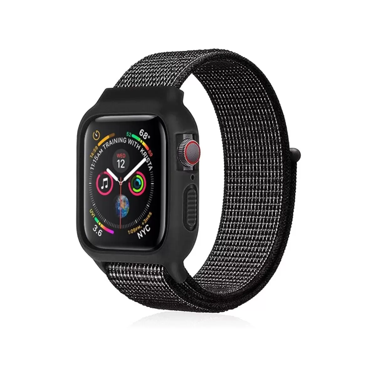 Newface Apple Watch 38mm Hasırlı Cırtcırtlı Kasalı Kordon - Benekli Siyah