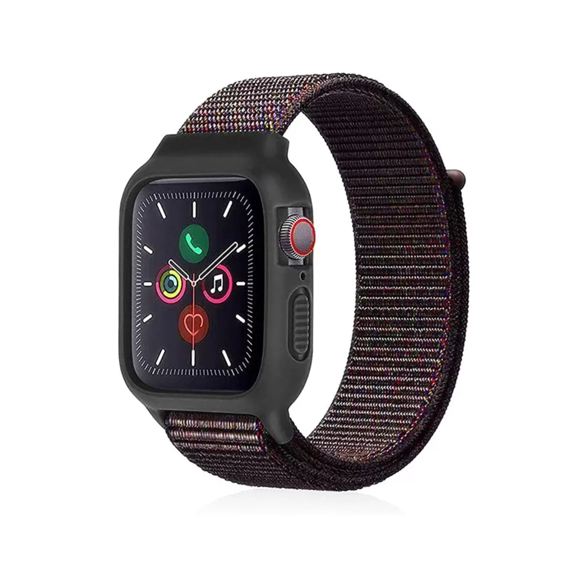 Newface Apple Watch 38mm Hasırlı Cırtcırtlı Kasalı Kordon - Siyah-Mavi