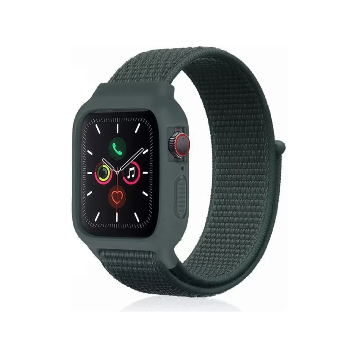 Newface Apple Watch 42mm Hasırlı Cırtcırtlı Kasalı Kordon - Haki Yeşil