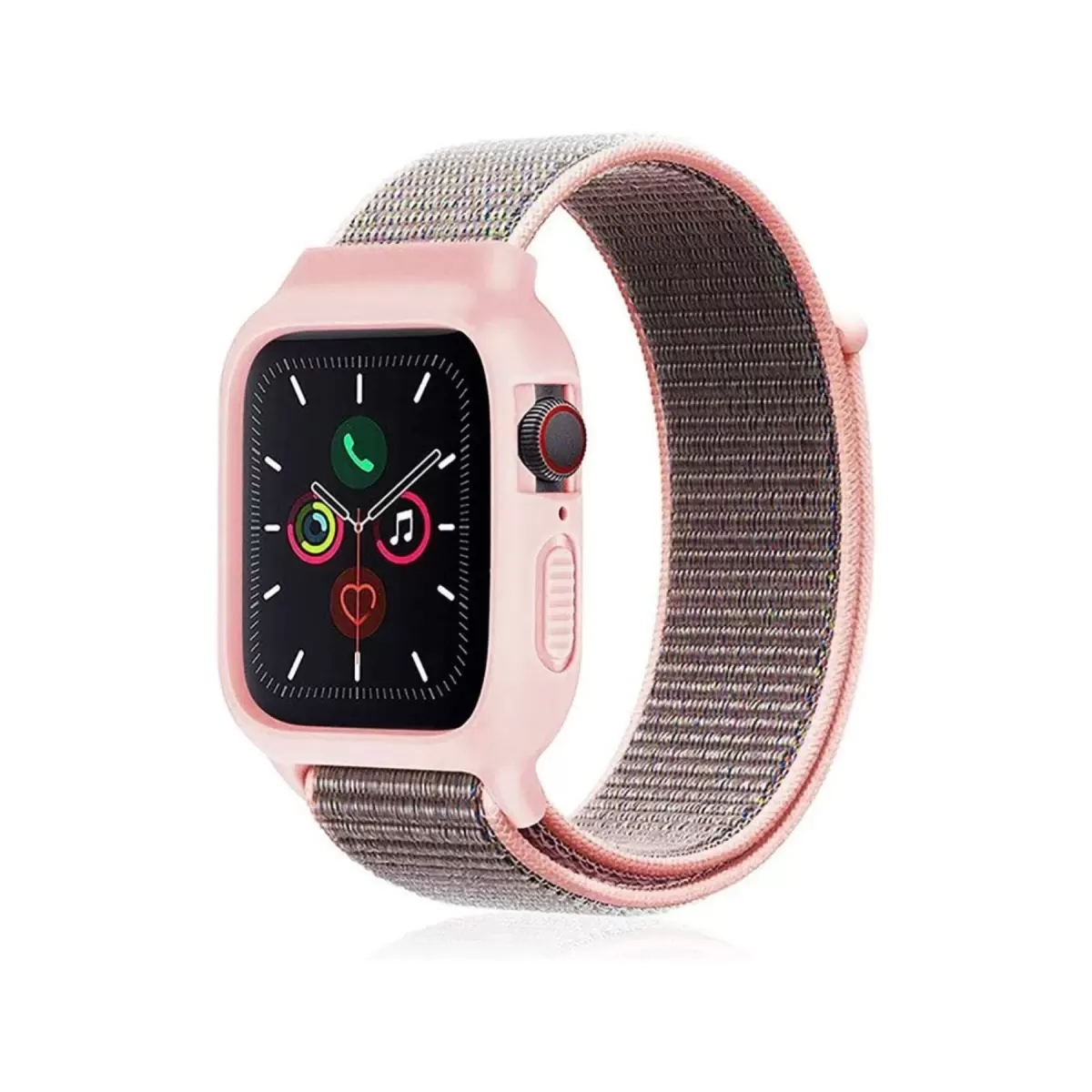 Newface Apple Watch 42mm Hasırlı Cırtcırtlı Kasalı Kordon - Pembe