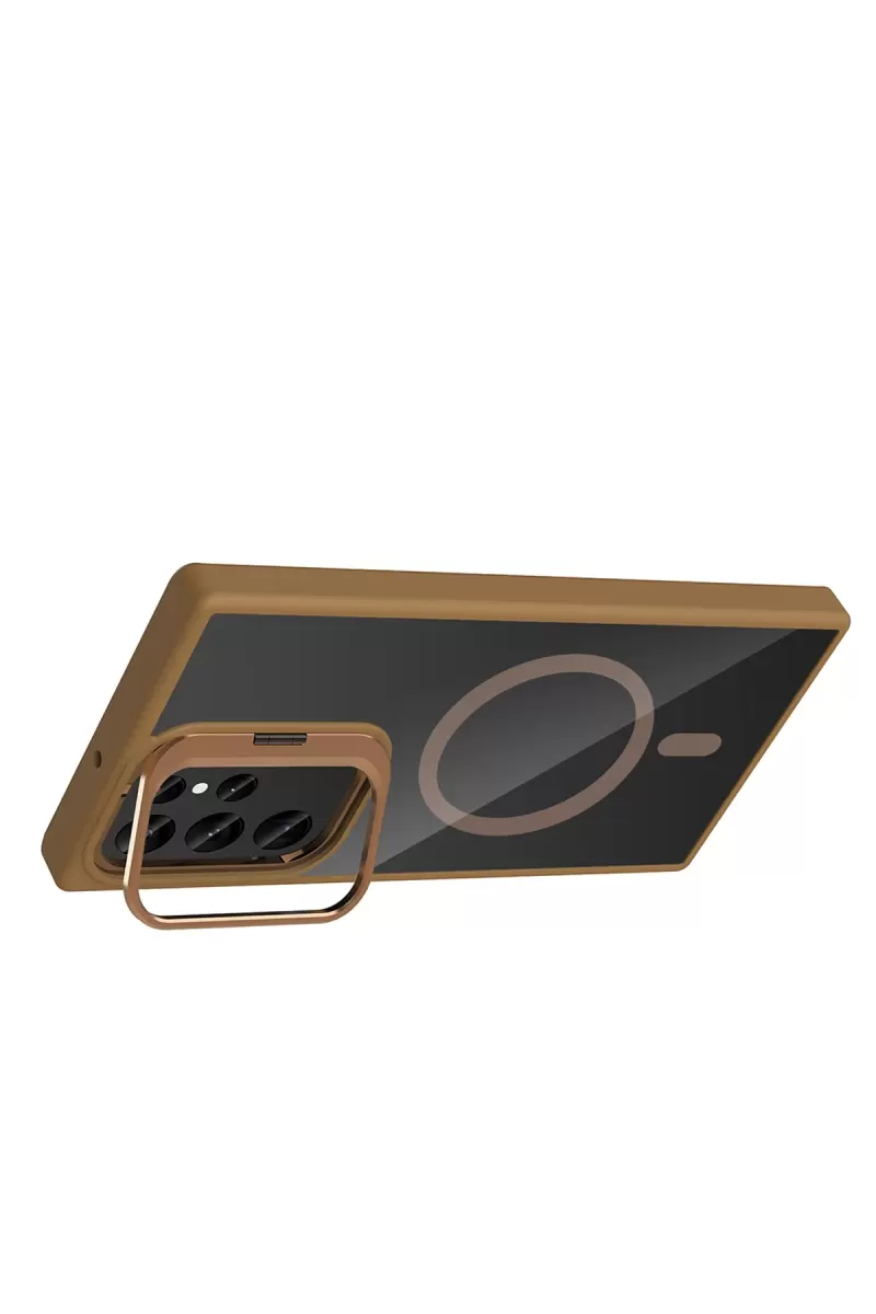 Joko Samsung Galaxy S25 Ultra Remim Lensli Magsafe Standlı Kapak - Kahverengi