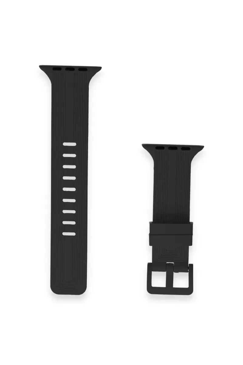 Newface Apple Watch 42mm KR408 Çizgili Silikon Kordon - Siyah