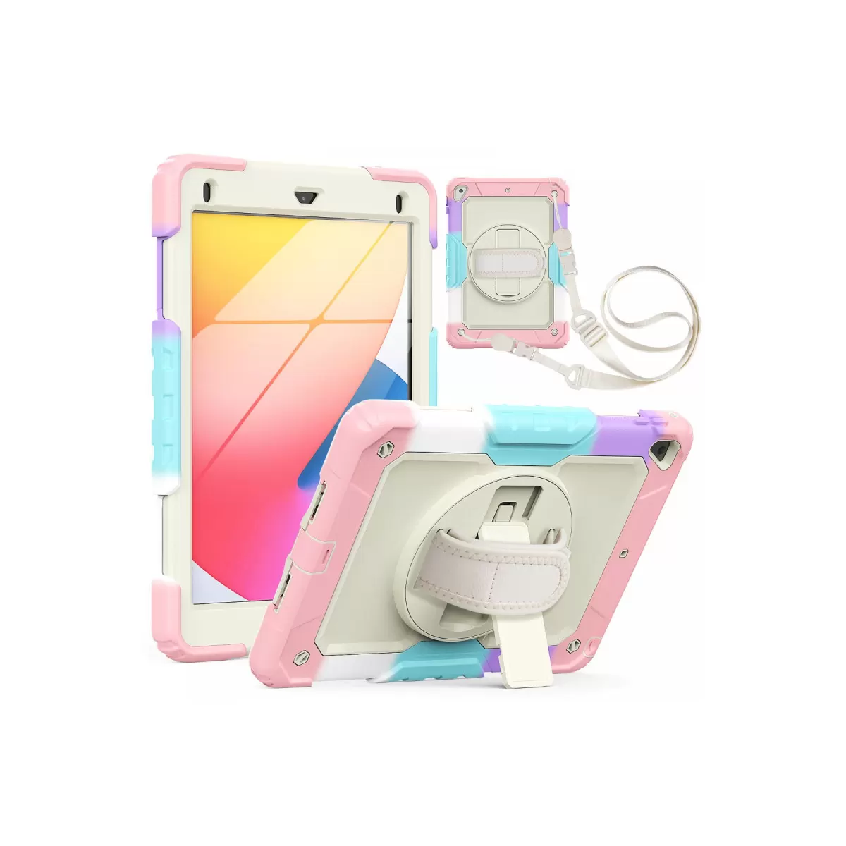 Newface Apple iPad 5 Air 9.7 Kılıf Tablet Rainbow Kapak - Pembe