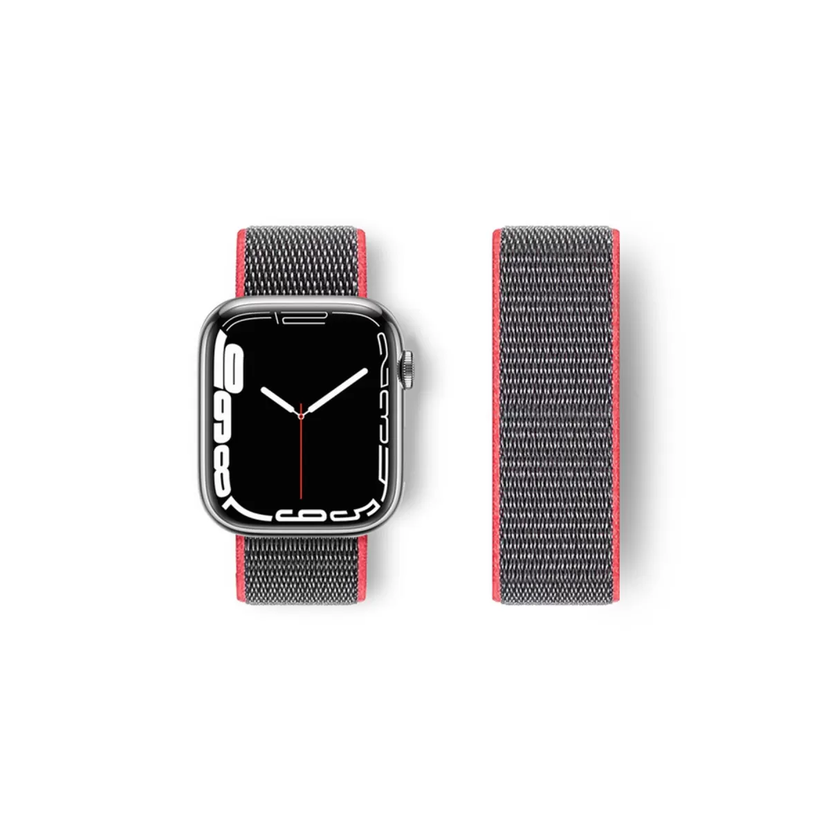 Newface Apple Watch 42mm Hasırlı Cırtcırtlı Kordon - Pembe-Gri