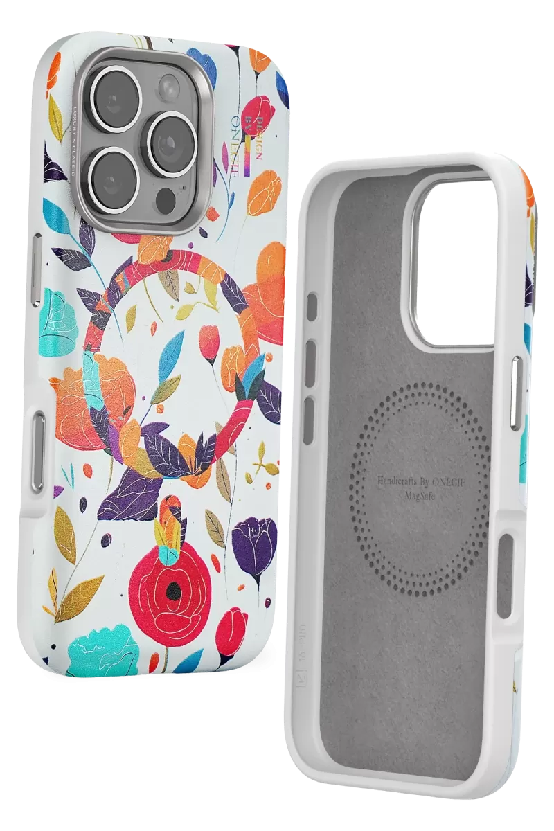 Onegif Apple iPhone 16 Pro Flower Series Magsafe Kapak - Beyaz