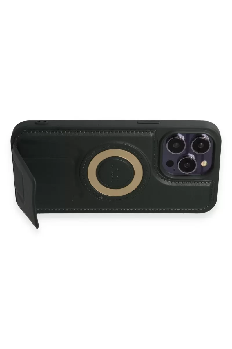 Newface Apple iPhone 14 Pro Kılıf Merkür Magneticsafe Standlı Kapak - Koyu Yeşil