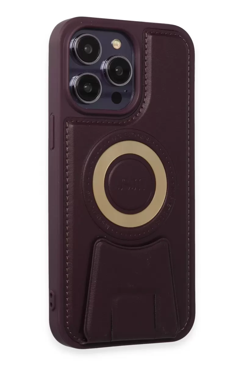 Newface Apple iPhone 14 Pro Kılıf Merkür Magneticsafe Standlı Kapak - Derin Mor