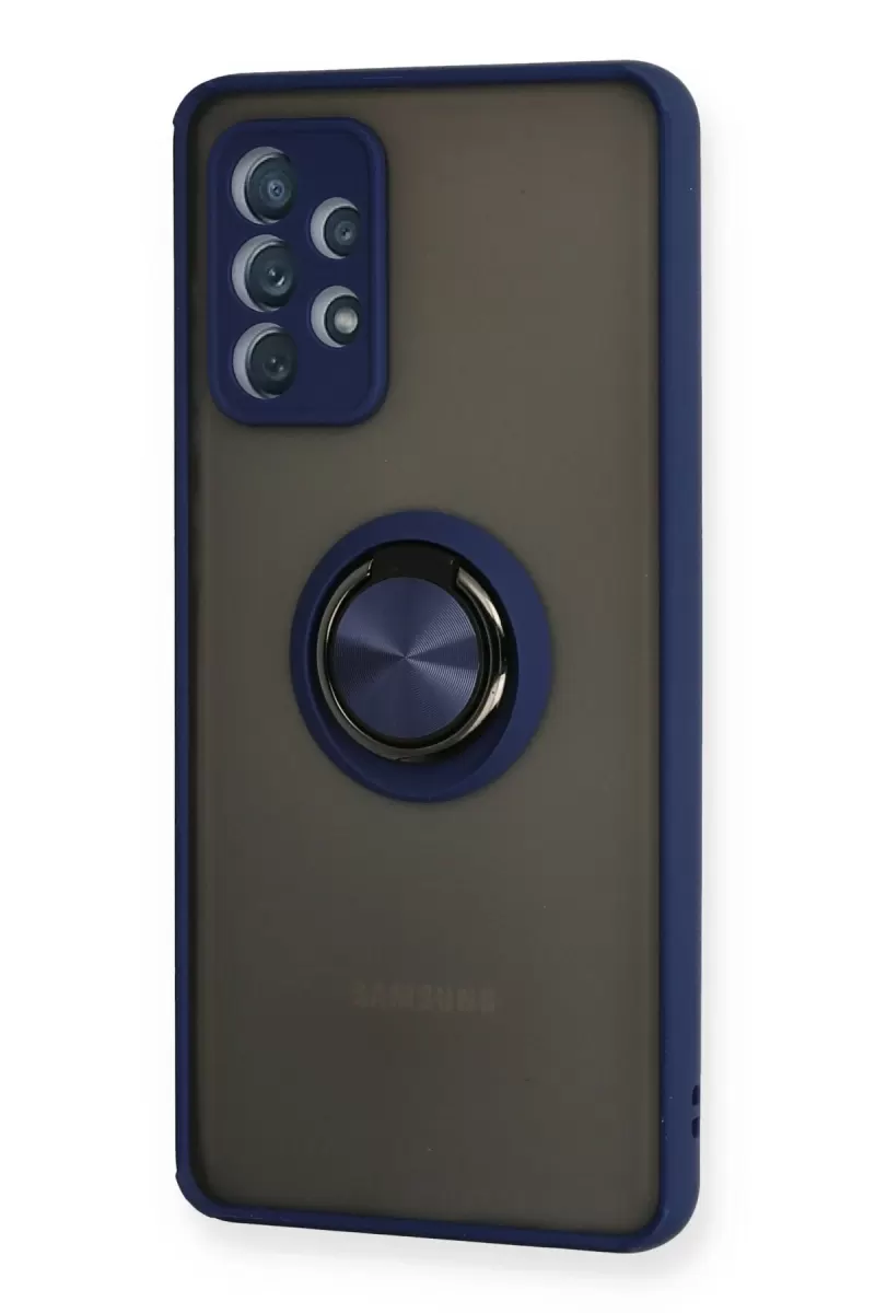Newface Samsung Galaxy A32 Kılıf Montreal Yüzüklü Silikon Kapak - Lacivert
