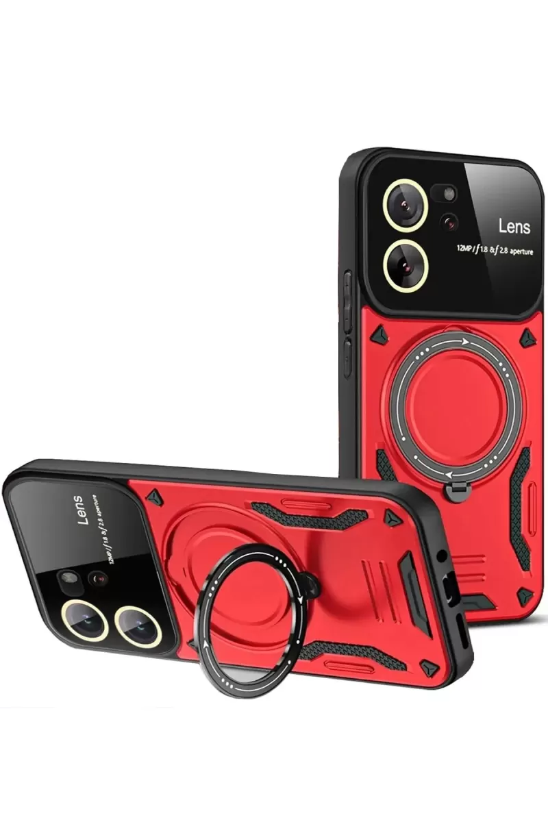 Newface Xiaomi Mi 13T Pro Kılıf Joy Lens Standlı Kapak - Kırmızı