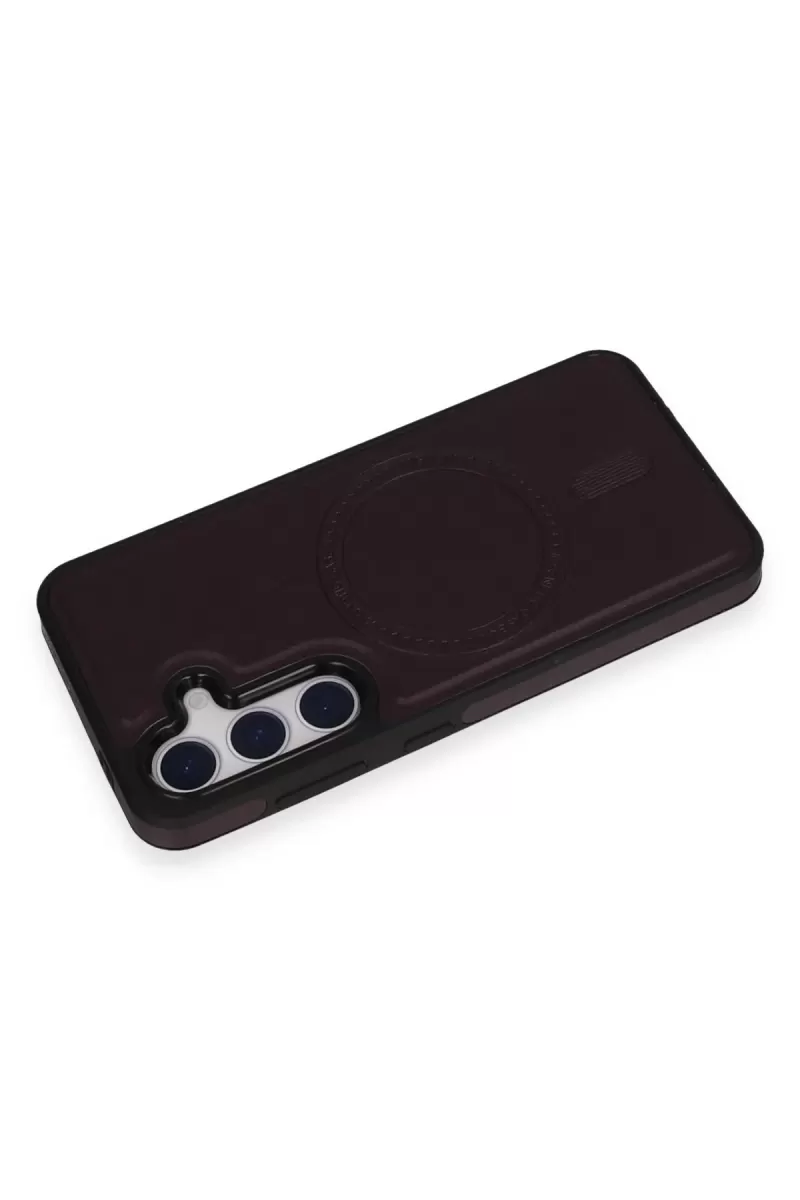 Newface Samsung Galaxy S24 Kılıf Ozzi Magsafe Deri Kapak - Derin Mor
