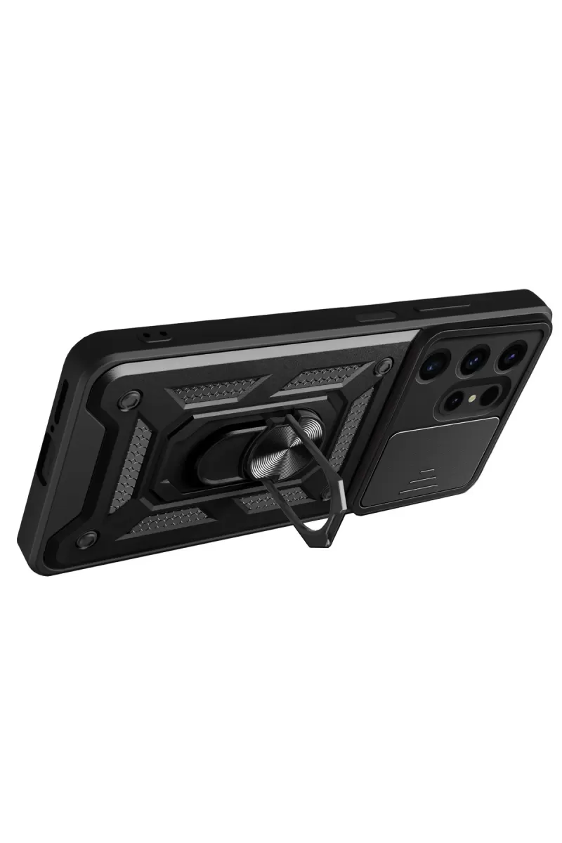 Newface Samsung Galaxy S24 Ultra Kılıf Pars Lens Yüzüklü Silikon - Siyah