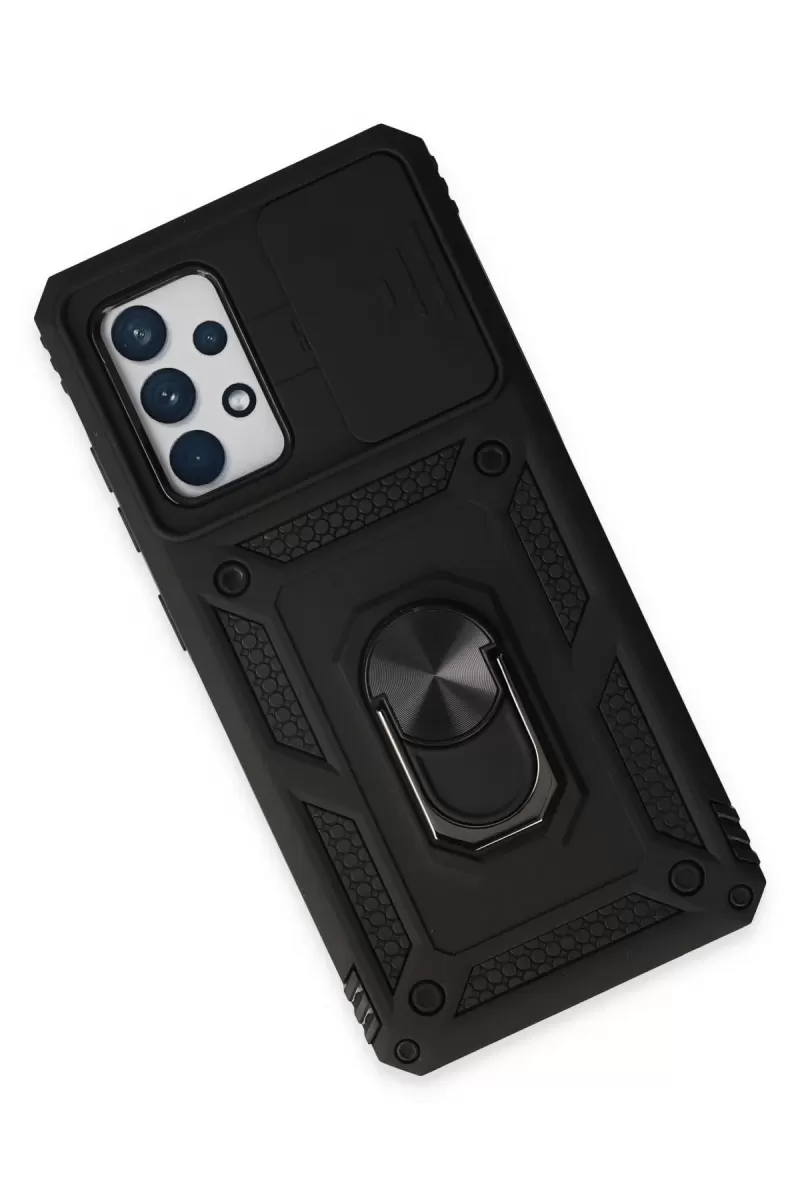 Newface Samsung Galaxy A52 Kılıf Pars Lens Yüzüklü Silikon - Siyah