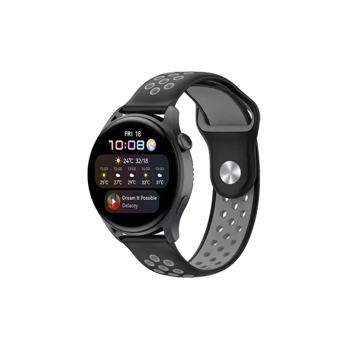 Newface Watch 22mm Spor Delikli Kordon - Siyah-Gri