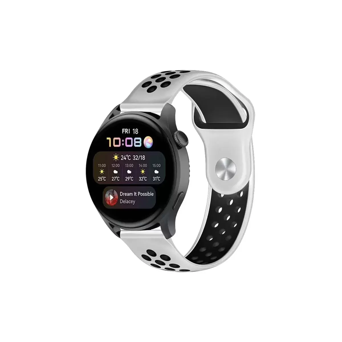 Newface Watch 22mm Spor Delikli Kordon - Beyaz-Siyah