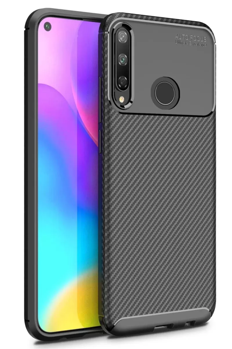 Newface Huawei P40 Lite E Kılıf Auto Focus Karbon Kapak - Siyah