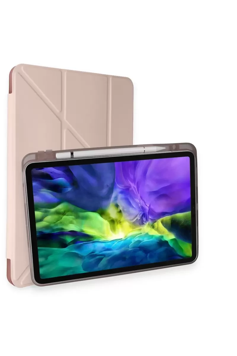 Newface Apple iPad 10.2 (8.nesil) Kılıf Kalemlikli Hugo Tablet Kılıfı - Rose Gold