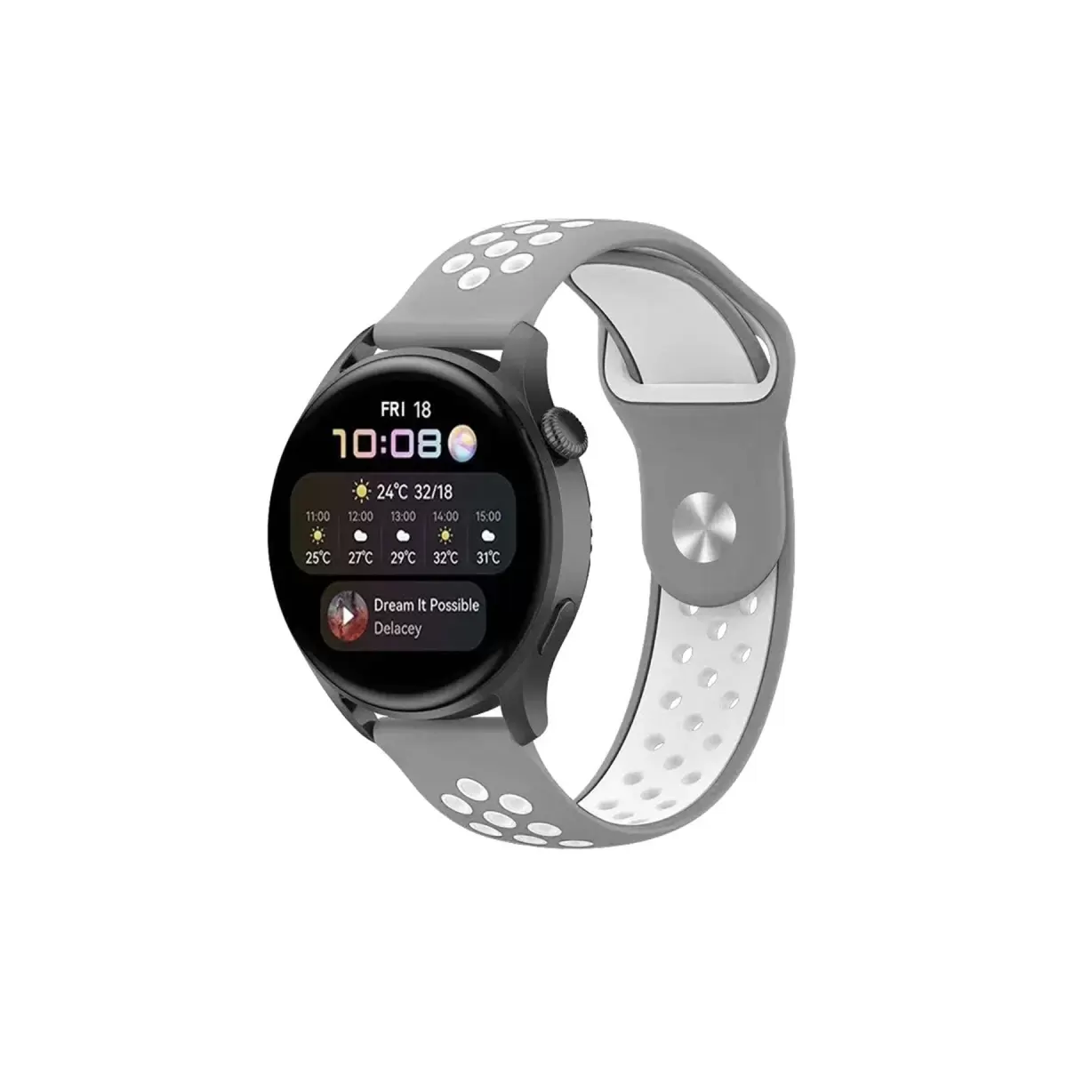 Newface Watch 22mm Spor Delikli Kordon - Gri-Beyaz