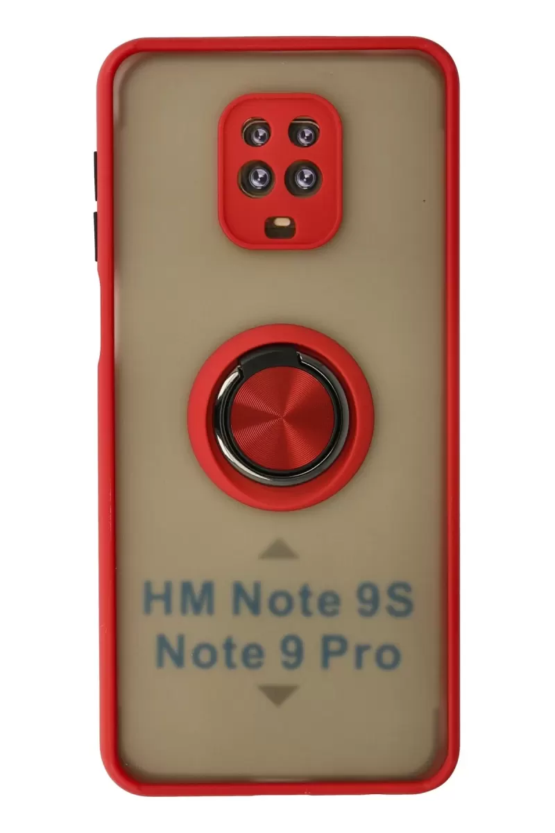 Newface Xiaomi Redmi Note 9 Pro Kılıf Montreal Yüzüklü Silikon Kapak - Kırmızı