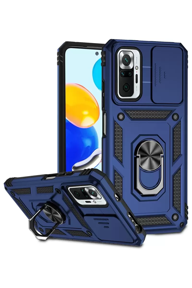 Newface Xiaomi Redmi Note 10 Pro Kılıf Pars Lens Yüzüklü Silikon - Lacivert