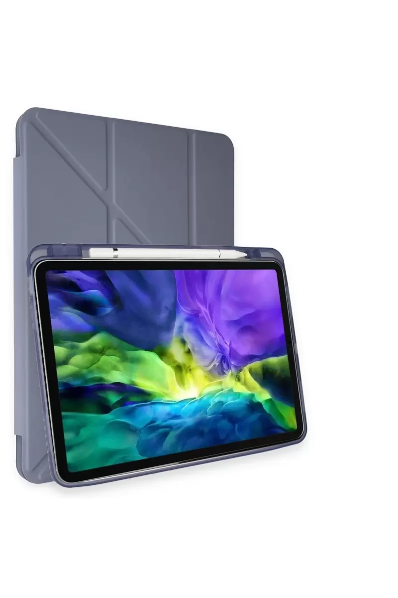 Newface Apple iPad 10.2 (8.nesil) Kılıf Kalemlikli Hugo Tablet Kılıfı - Lila