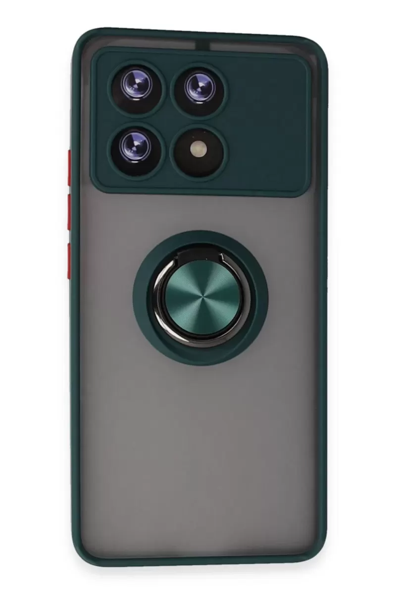 Newface Xiaomi Poco X6 Pro Kılıf Montreal Yüzüklü Silikon Kapak - Yeşil