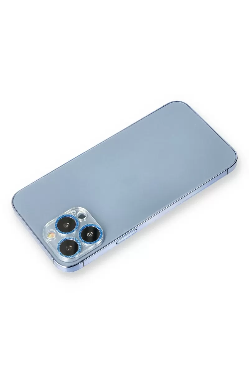 Newface Apple iPhone 13 Pro Max Shine Kamera Lens Koruma Cam - Mavi