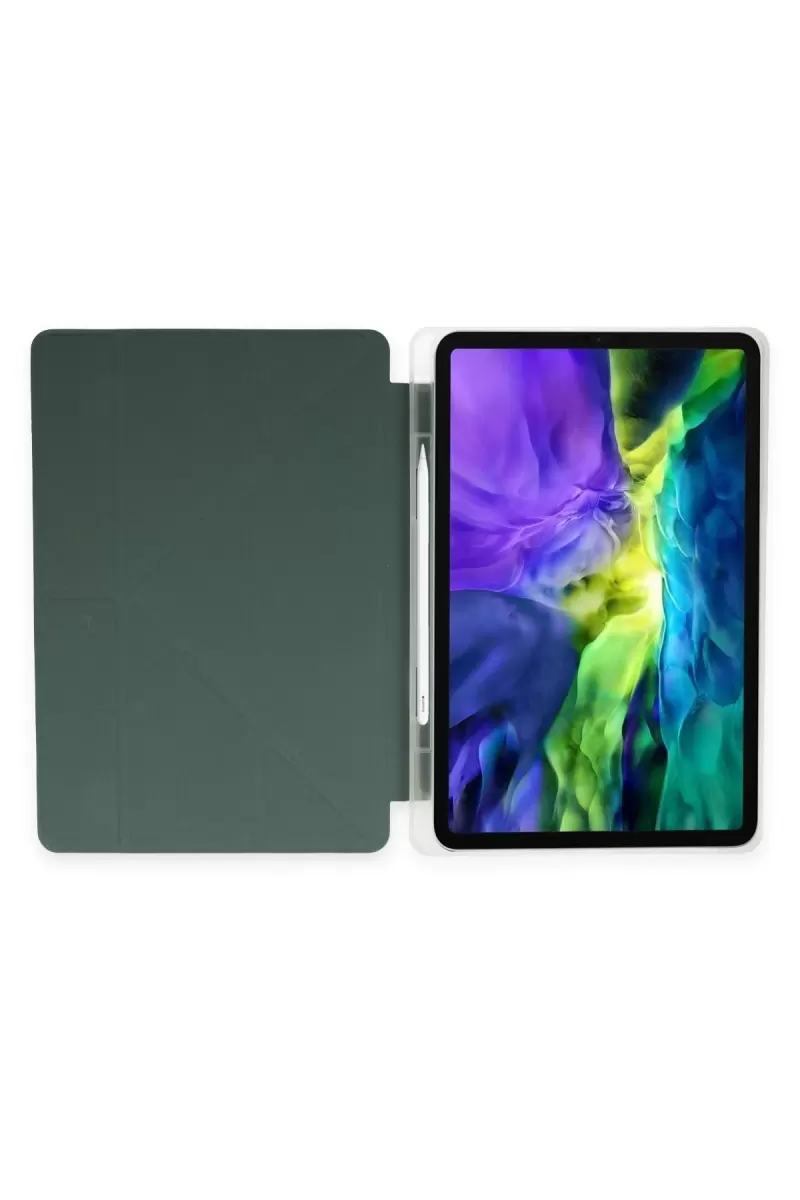 Newface Apple iPad 10.2 (8.nesil) Kılıf Kalemlikli Hugo Tablet Kılıfı - Koyu Yeşil