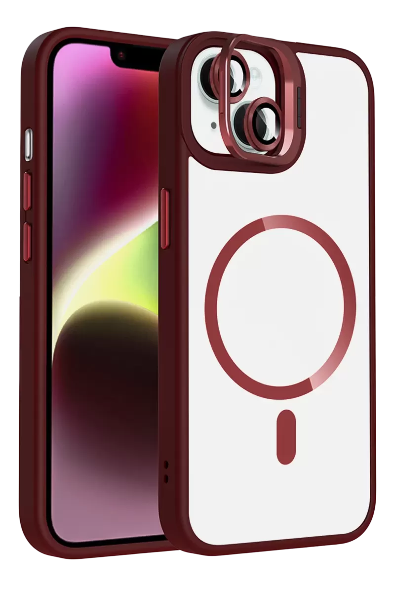 Joko Apple iPhone 15 Remim Lensli Magsafe Standlı Kapak - Bordo