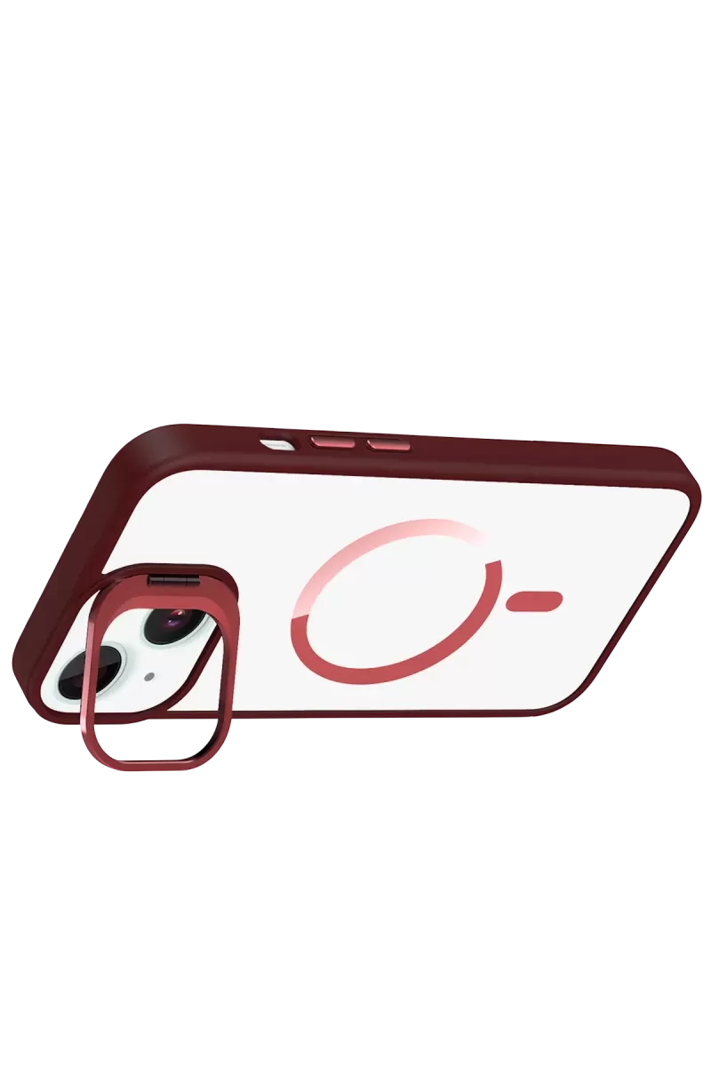 Joko Apple iPhone 15 Remim Lensli Magsafe Standlı Kapak - Bordo
