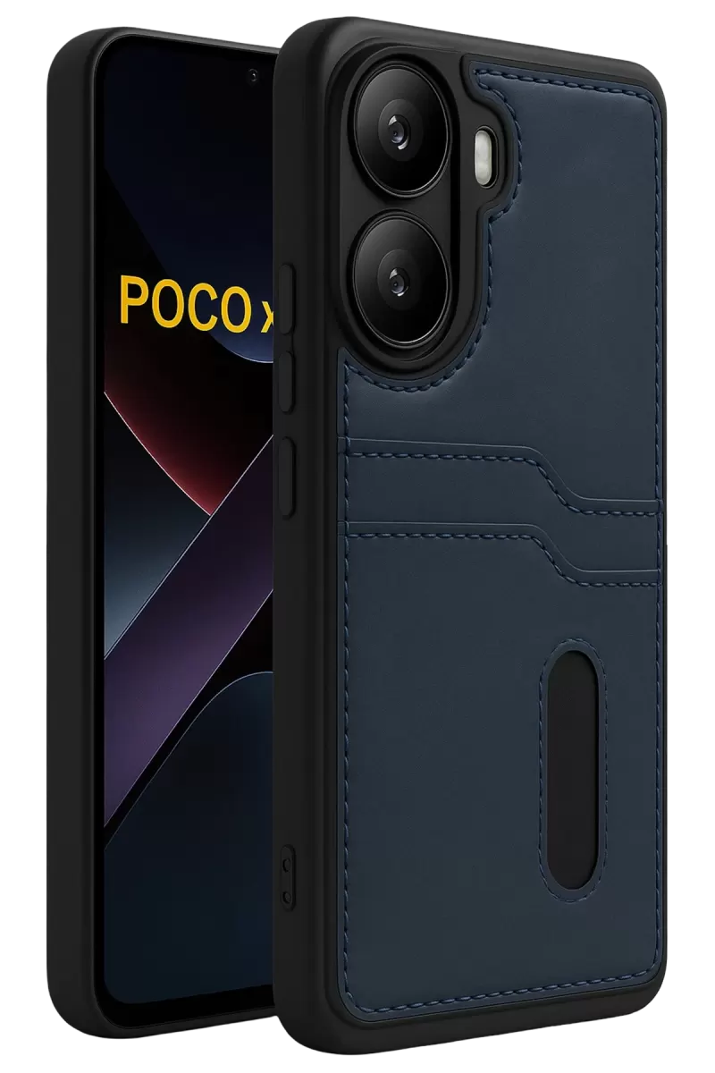Newface Xiaomi Poco X7 Pro Kılıf Sara Kartvizitli Deri Kılıf - Lacivert