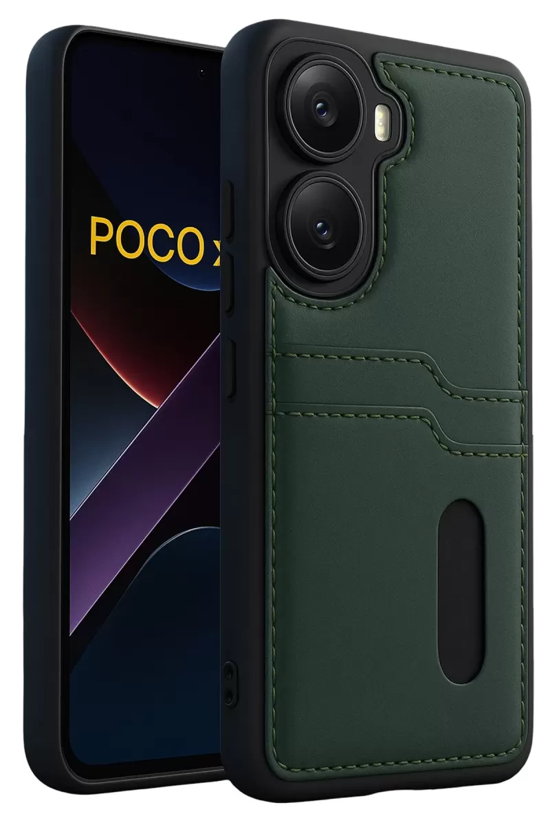Newface Xiaomi Poco X7 Pro Kılıf Sara Kartvizitli Deri Kılıf - Koyu Yeşil