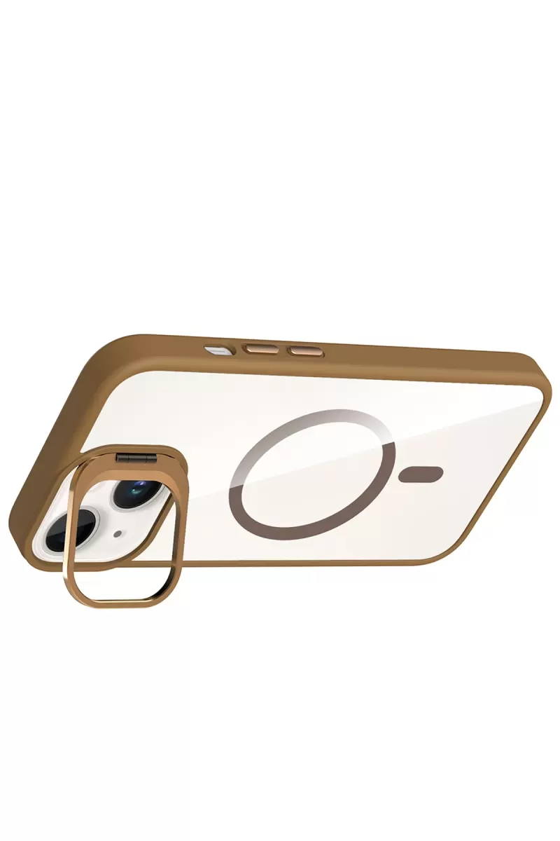 Joko Apple iPhone 15 Remim Lensli Magsafe Standlı Kapak - Kahverengi