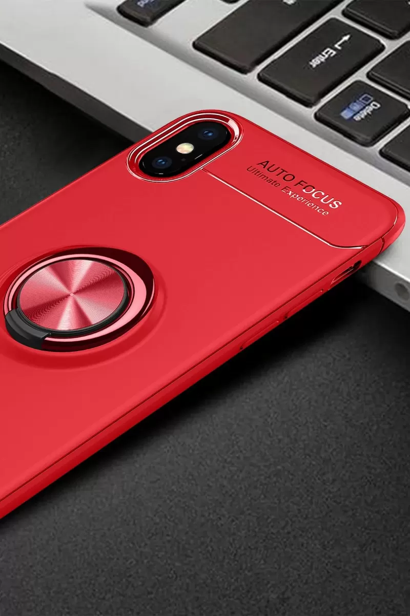Newface Apple iPhone XS Kılıf Range Yüzüklü Silikon - Kırmızı