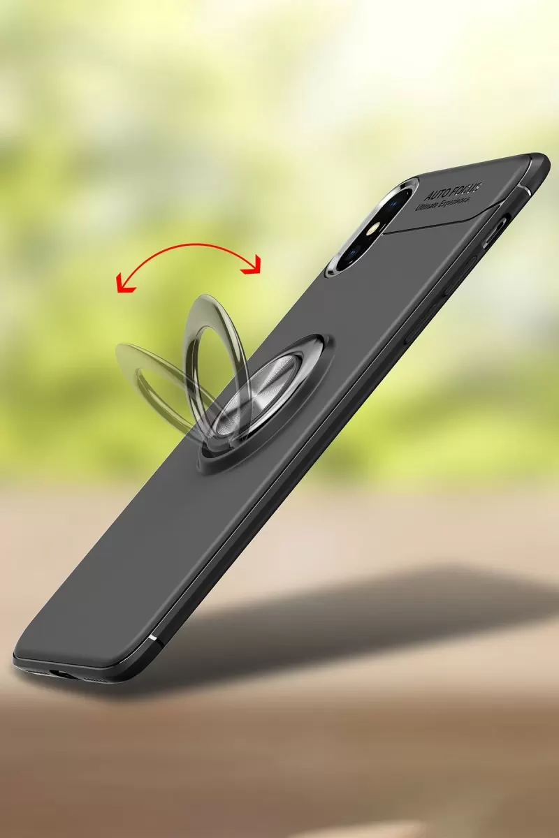 Newface Apple iPhone XS Kılıf Range Yüzüklü Silikon - Kırmızı