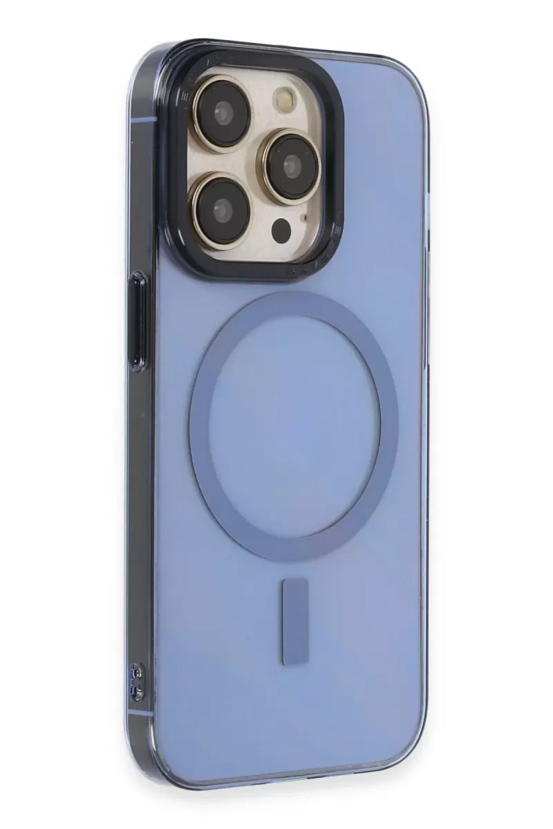 Newface Apple iPhone 14 Pro Max Kılıf Anka PC Magneticsafe Sert Metal Kapak - Sierra Blue